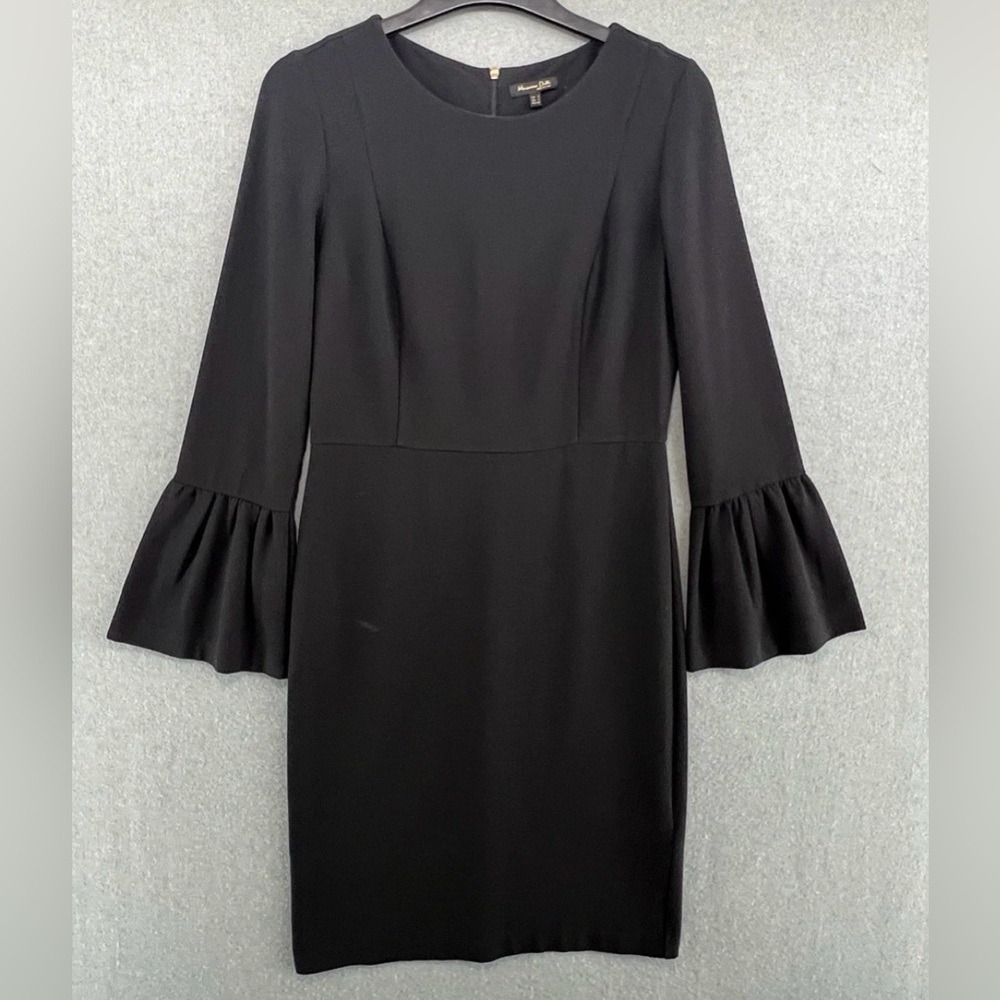 Massimo Dutti Classic Black Sheath Dress with Ruffled Bell Sleeves